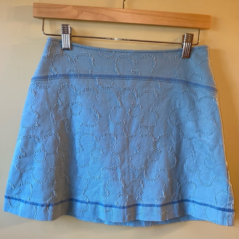 Urban Outfitters Floral Distressed Mini Skirt Light Blue Women’s Small Zippered
